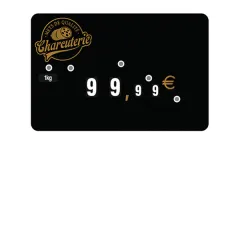 Flash labels (protected windows) DELICATESSEN Gold logo N°2 with wheels (bag of 10 units), Color: Black, Price label holders: Without spike