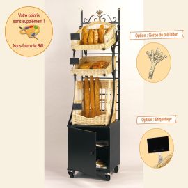 etal-shops.com - Etagère mobile modulable Boislette 1 panier baguettes 2 paniers pains spéciaux