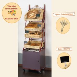 etal-shops.com - Etagère mobile modulable Boislette 4 paniers pains spéciaux