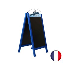 etal-shops.com - Chevalet trottoir bleu mer avec ardoises amovibles et bandeaux "POISSONNERIE"