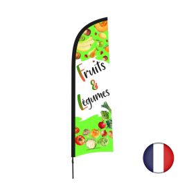 etal-shops.com - Drapeau publicitaire "Fruits & Légumes" de dimensions 230 x 70 cm avec mât