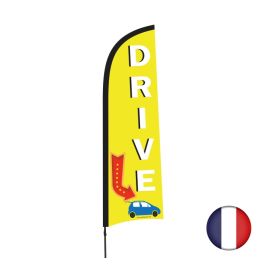 etal-shops.com - Drapeau publicitaire "DRIVE" de dimensions 230 x 70 cm avec mât