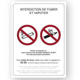 etal-shop.com - Adhésif A4 "interdiction de fumer et de vapoter" 15x21 cm, Couleur: Blanc, Matière: Adhésif