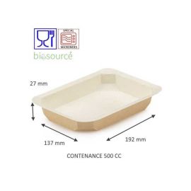 etal-shops.com - Barquette thermoscellable biosourcée en carton de couleur beige 192 mm x 137 mm x 27 mm x 50 cL x 585 PAPA France
