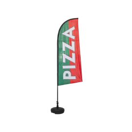 etal-shops.com - Drapeau "PIZZA" de dimensions 225 x 85 cm avec son kit socle plastique et mât