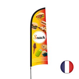etal-shops.com - Drapeau publicitaire "Snack" de dimensions 230 x 70 cm avec mât