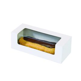 etal-shops.com - Boite pâtissière pour éclair de couleur blanche avec fenêtre transparente en carton 17 cm x 6 cm x 6 cm x 50 PAPA France