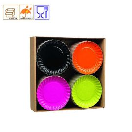 etal-shops.com - Assortiment de petite assiette support en carton de 4 couleurs vert anis, fushia, orange et noir 97 mm x 600 Nordia