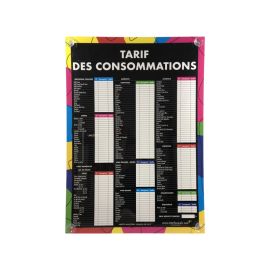 etal-shops.com - Panneau "TARIF DES CONSOMMATIONS" moderne format A1 avec fixation ventouses