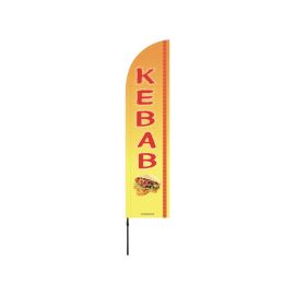 etal-shops.com - Drapeau publicitaire "KEBAB" de dimensions 255 x 60 cm avec mât