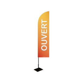 etal-shops.com - Drapeau "OUVERT" de dimensions 255 x 60 cm avec Kit mât et platine métallique
