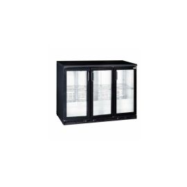 etal-shops.com - Arrière bar laqué noir avec 3 portes vitrées battantes - SeriaPro
