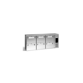 etal-shops.com - Arriere bar inox 3 blocs de 2 tiroirs symétriques avec groupe logé - Gamko