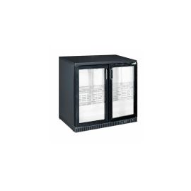 etal-shops.com - Arrière bar laqué noir avec 2 portes vitrées battantes - SeriaPro