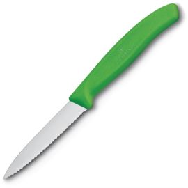 etal-shops.com - Couteau d'office lame dentée bout pointu vert 80 mm - Victorinox