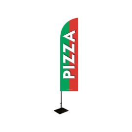 etal-shops.com - Drapeau publicitaire "PIZZA" de dimensions 255 x 60 cm avec Kit mât et platine métallique