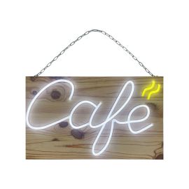etal-shops.com - Enseigne lumineuse LED intérieur "Café" en bois avec batterie 9 800 mAh - Fabrication française