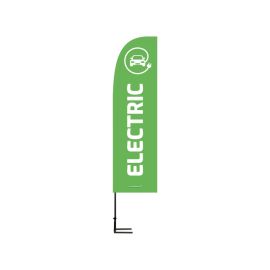 etal-shops.com - Drapeau publicitaire "VOITURE ELECTRIQUE" de dimensions 255 x 60 cm avec Kit complet pied véhicule et mât