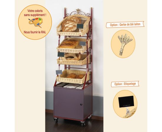 etal-shops.com - Etagère mobile modulable Boislette 4 paniers pains spéciaux
