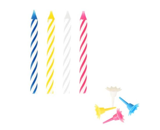 etal-shop.com - Bougie d'anniversaire avec support 6 cm couleurs assorties par 240