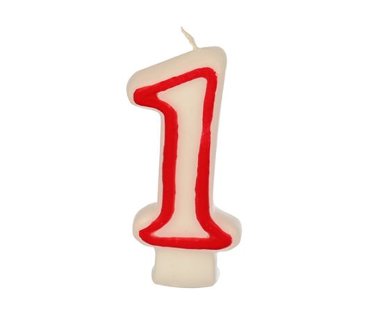 etal-shops.com - Bougie ''Chiffre'' 7,3 cm blanc ''1'' avec bord rouge par 12
