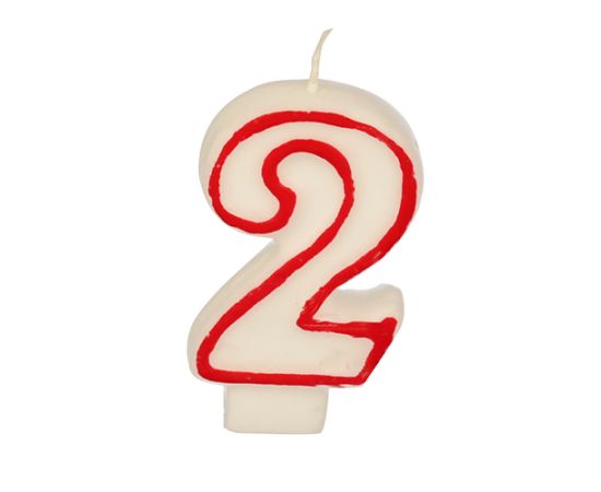 etal-shop.com - Bougie ''Chiffre'' 7,3 cm blanc ''2'' avec bord rouge par 12