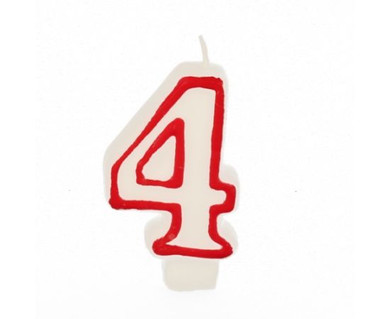 etal-shop.com - Bougie ''Chiffre'' 7,3 cm blanc ''4'' avec bord rouge par 12