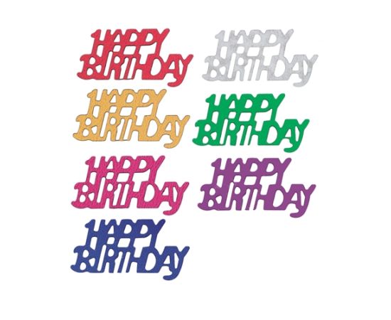 etal-shops.com - Confettis décoration plastique couleurs assorties 'Happy Birthday' 15 gr par 24