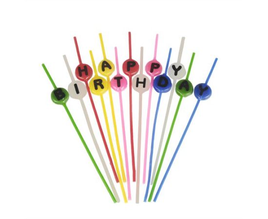 etal-shops.com - Bougies spaghetti 16 cm couleurs assorties ''Happy Birthday'' par 16