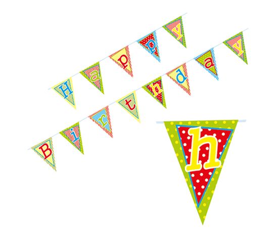 etal-shops.com - Guirlande fanion, papier 4 m "Happy Birthday" laqué par 10