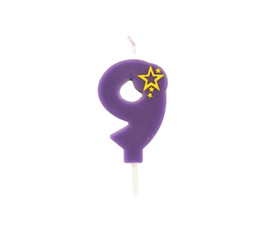 etal-shops.com - Bougie mini 6,8 cm avec chiffre ''9'' violet par 15