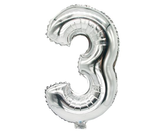 etal-shops.com - Ballon aluminium 35 cm x 20 cm argent ''3'' par 24