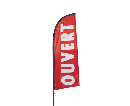 etal-shops.com - Drapeau publicitaire "OUVERT" de dimensions 225 x 85 cm avec mât