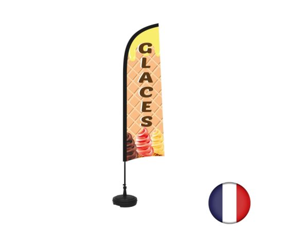 etal-shops.com - Drapeau "GLACES" de dimensions 230 x 70 cm avec son kit