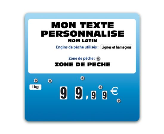etal-shops.com - Etiquette FLASH(fenêtres protégées) bleue  POISSON XL à  roues et à texte, A TEXTE: OUI, Shipping Google: FR::Standard:8.00 EUR, Couleur: Bleu, Support: Sans pic