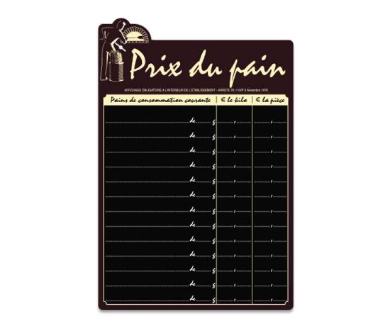 etal-shops.com - Panneau Tarif prix du pain " LE FOURNIL " + feutre craie