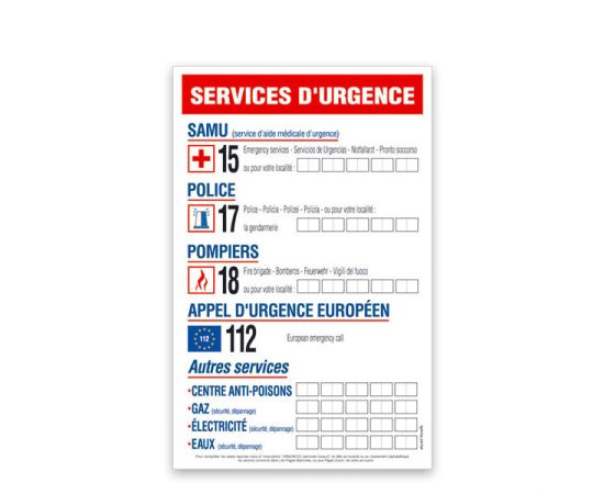 etal-shops.com - Pancarte "Services d'urgence" 20x30 cm