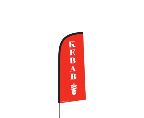 etal-shops.com - Drapeau publicitaire "KEBAB" rouge de dimensions 225 x 85 cm avec mât