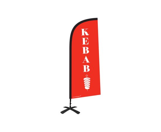 etal-shops.com - Drapeau publicitaire "KEBAB" de dimensions 225 x 85 cm avec Kit complet Tramontane