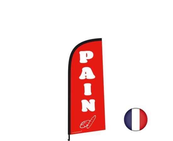 etal-shops.com - Drapeau publicitaire "PAIN" rouge de dimensions 225 x 85 cm