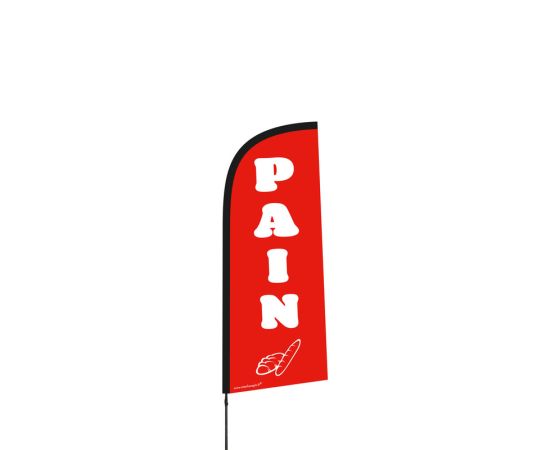 etal-shops.com - Drapeau publicitaire "PAIN" rouge de dimensions 225 x 85 cm avec mât