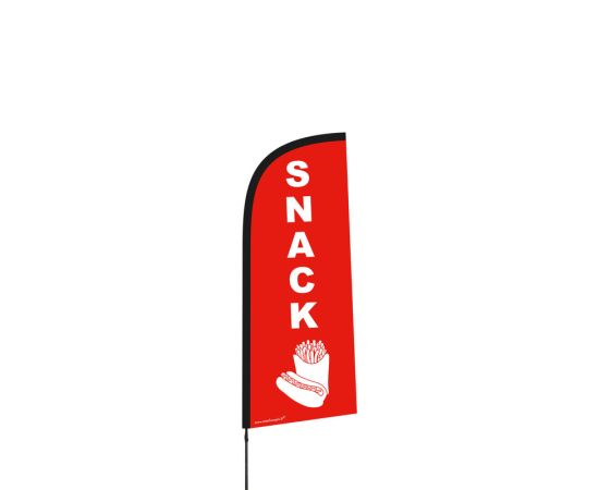 etal-shops.com - Drapeau publicitaire "SNACK" rouge de dimensions 225 x 85 cm avec mât