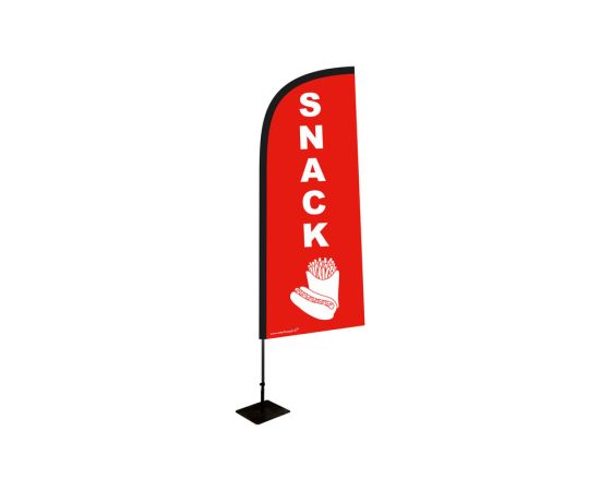 etal-shops.com - Drapeau publicitaire "SNACK" de dimensions 225 x 85 cm avec Kit complet mât, platine et bouée