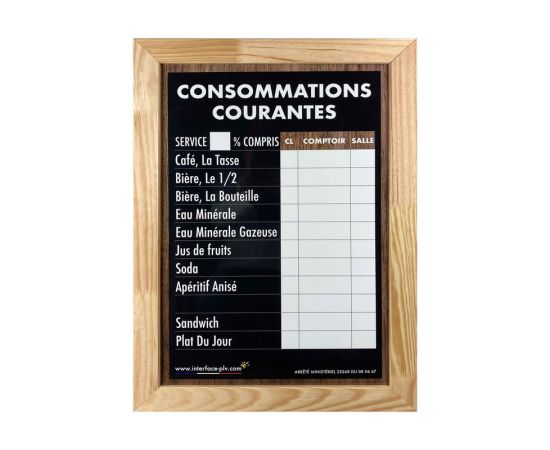 etal-shops.com - Panneau avec ardoise "CONSOMMATIONS COURANTES" traditionnel dimensions 60 x 40 cm