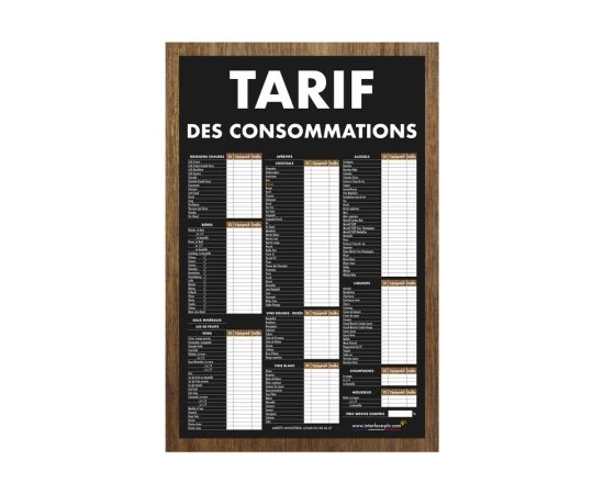 etal-shops.com - Ardoise double face "TARIF DES CONSOMMATIONS" traditionnel dimensions 60 x 40 cm