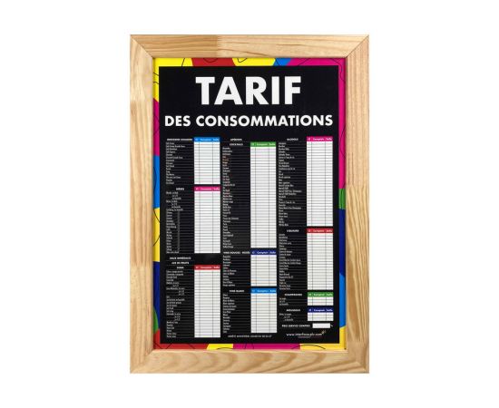 etal-shops.com - Panneau bois brut "TARIF DES CONSOMMATIONS" moderne dimensions 60 x 40 cm