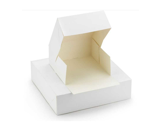 etal-shops.com - Boite pâtissière avec face tombante de couleur blanche en carton 20 cm x 20 cm x 8 cm x 50 PAPA France