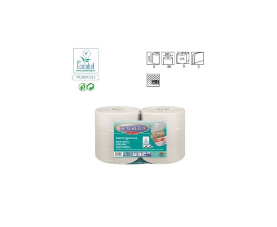 etal-shops.com - Papier toilette  maxi rouleau Jumbo double couche en pure cellulose Ecolabel de couleur blanc 350 mm x 90 mm x 6 PAPA France