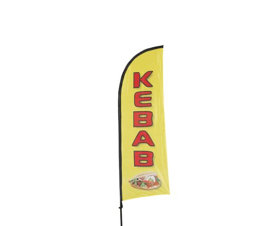 etal-shop.com - Drapeau publicitaire "KEBAB" de dimensions 225 x 85 cm avec mât