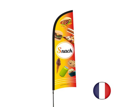 etal-shops.com - Drapeau publicitaire "Snack" de dimensions 230 x 70 cm avec mât
